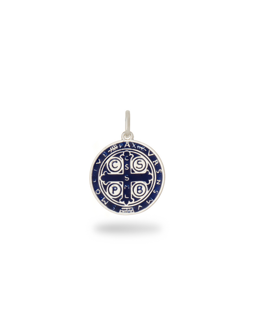 Pingente São Bento Esmaltado Azul Silver