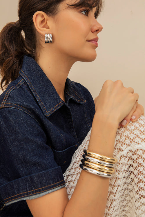 Meia Argola Tripla Silver - Bold