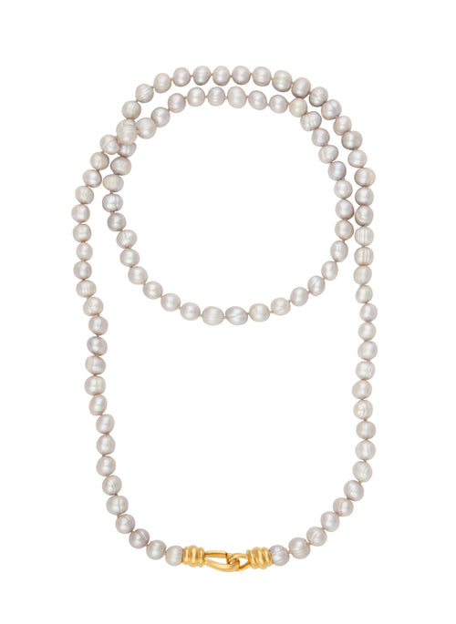 Colar Longo Pérola Cinza