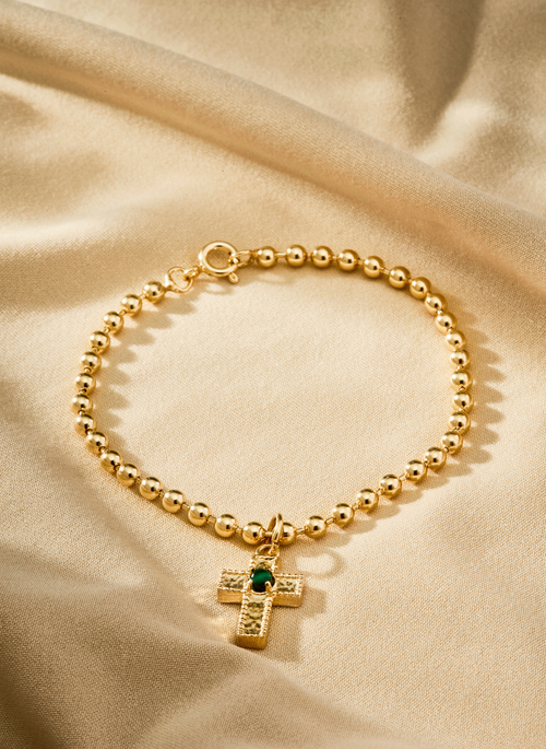 Pulseira Esferas com Cruz Malaquita