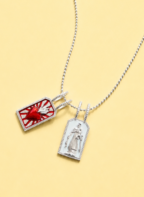 Escapulário Sagrado Coração e Nossa Senhora do Carmo Esmaltado Silver