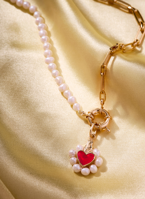 Pingente Sagrado Coração com Pérolas Gold